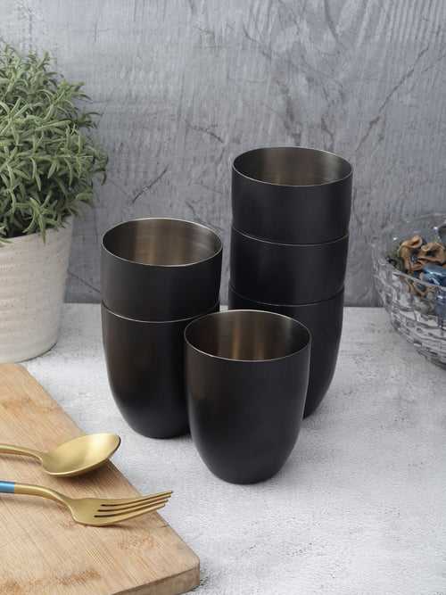 Black Outer Stainless Steel Water Glasses Set of Six