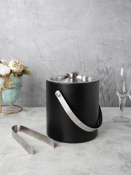 Steel Hues Black Stainless Steel Ice Bucket with Tongs