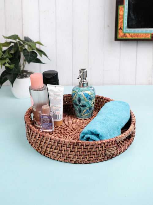 Hand Woven Brown Round Rattan Wicker Basket/ Towel Holder/ Bathroom Organizer