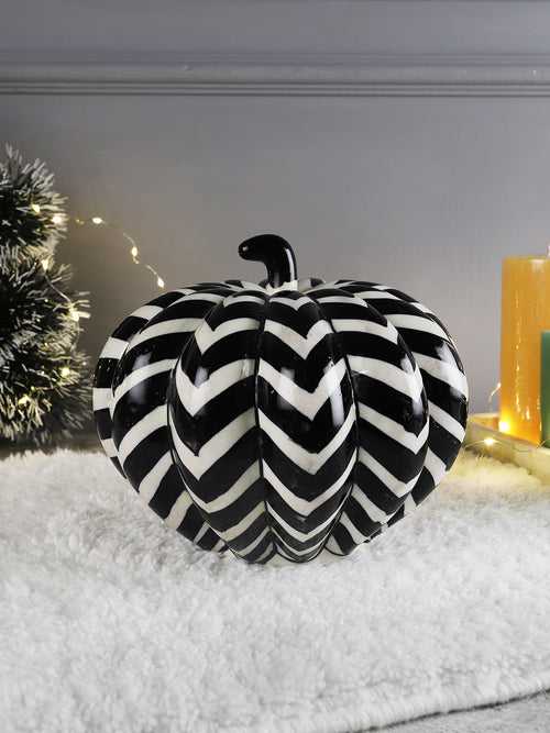 Hand-made Geometric Black White Ceramic Pumpkin Decorative - Christmas/ Halloween