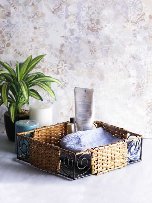 Square Multipurpose Wicker Bamboo Basket/ Towel Holder