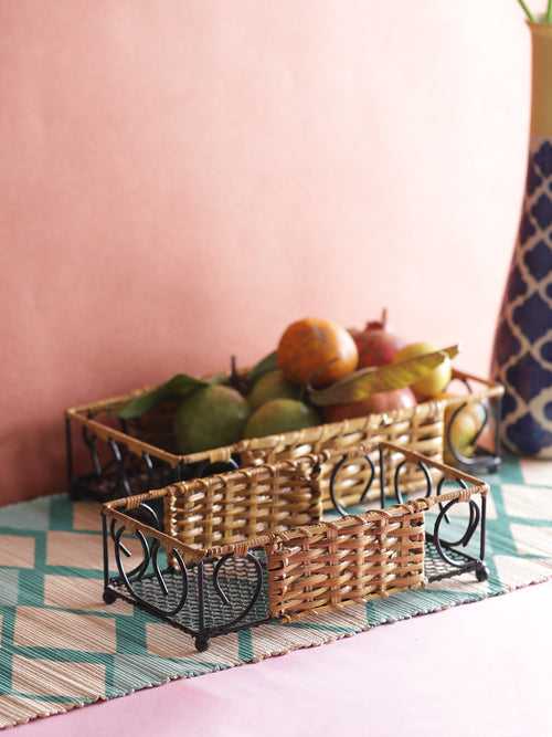 Bamboo Wicker Rectangle Fruit / Multipurpose Baskets Set of Two