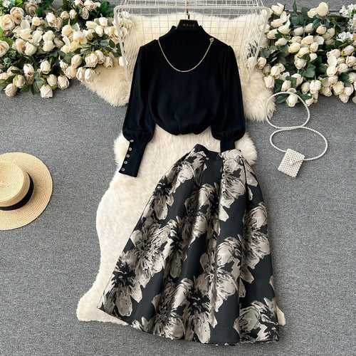 Peony Knitted Top & Skirt Set