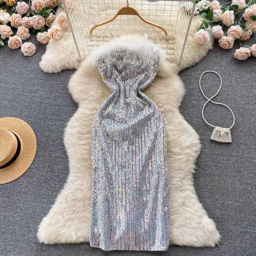 Opal Fur Sequin Tube Dress