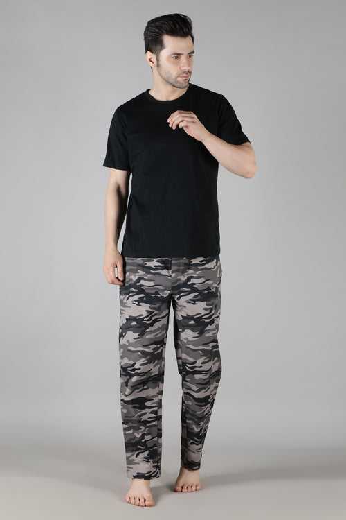 Men's Black Tee with Grey Camo Pyjama Set