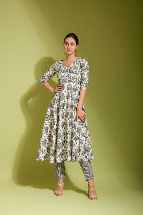 Yamini Off white printed kurta set