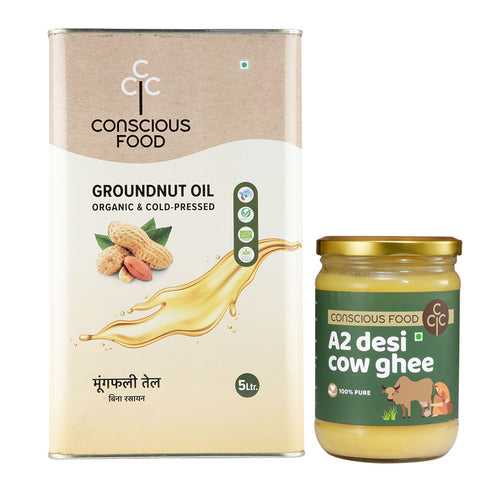 Pack of Groundnut Oil - 5L & A2 Desi Cow Ghee - 500ml