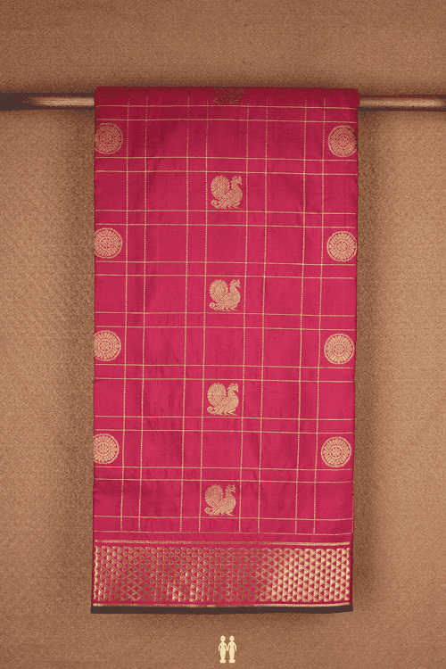 Checks With Buttas Blush Red Nine Yards Silk Saree