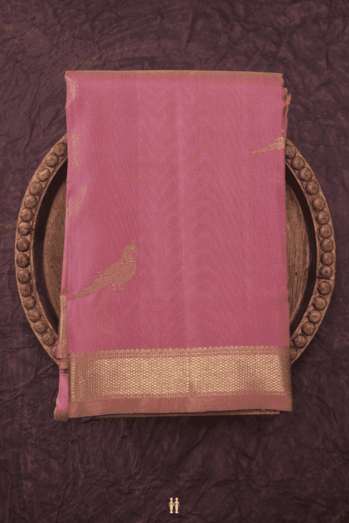 Parrot Zari Motifs Blush Pink Kanchipuram Silk Saree