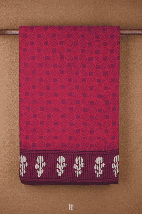 Allover Printed Design Burgundy Red Jaipur Cotton Saree
