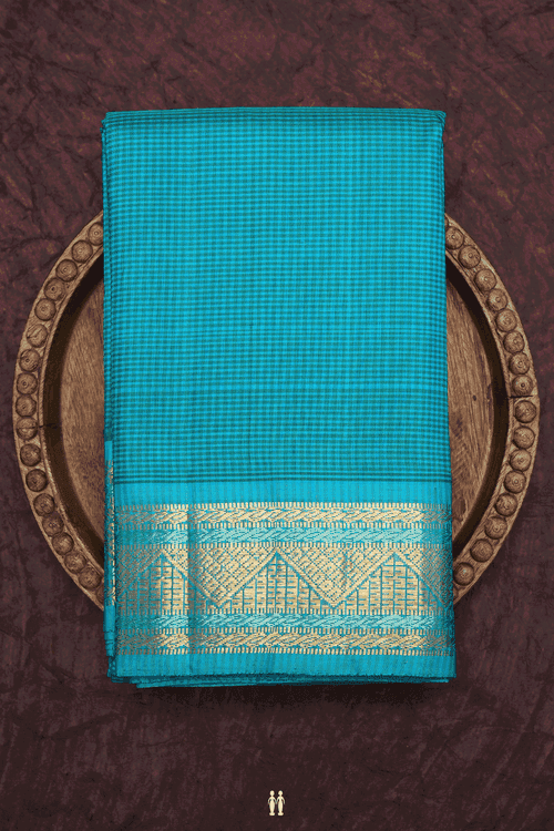 Checks Design Cerulean Blue Kanchipuram Silk Saree