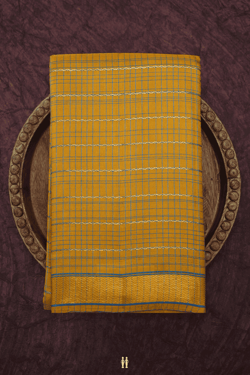 Checks Design Golden Yellow Kanchipuram Silk Saree
