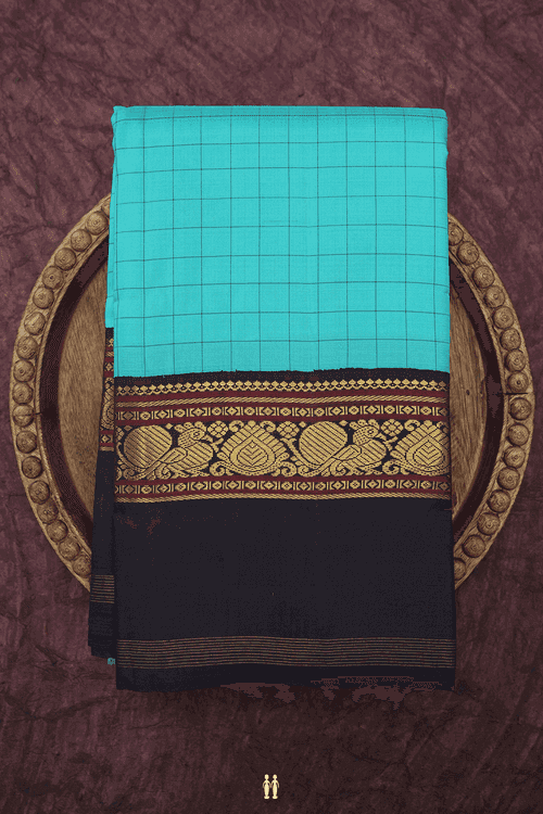 Checks Design Turquoise Blue Kanchipuram Silk Saree