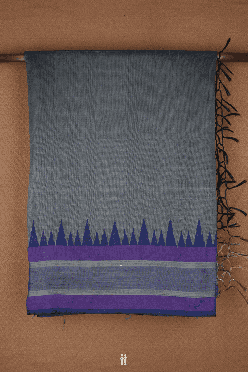 Contrast Border Plain Dark Grey Semi Jute Saree