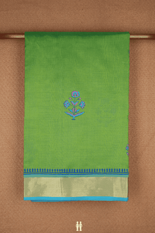 Floral Design Parrot Green Traditional Silk Cotton Saree