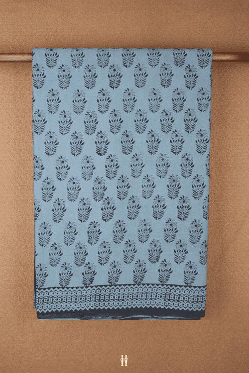 Floral Printed Design Aegean Blue Jaipur Cotton Saree