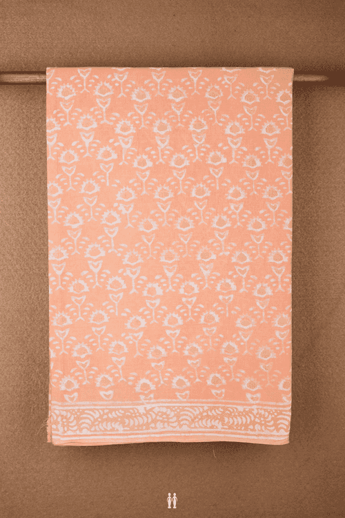 Floral Printed Design Orange Jaipur Cotton Saree