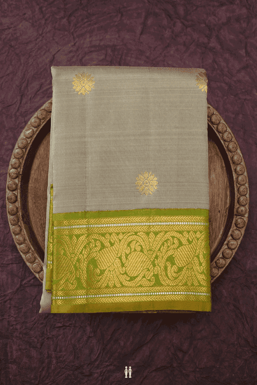 Floral Zari Motifs Green Beige Kanchipuram Silk Saree