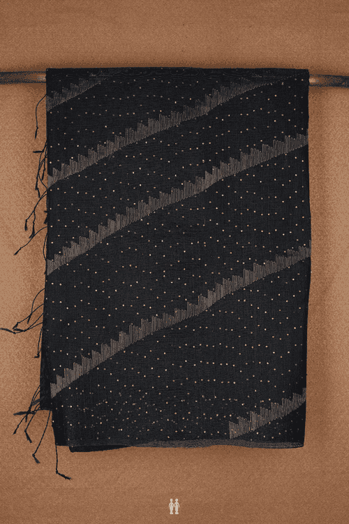 Half And Half Design Black Linen Saree