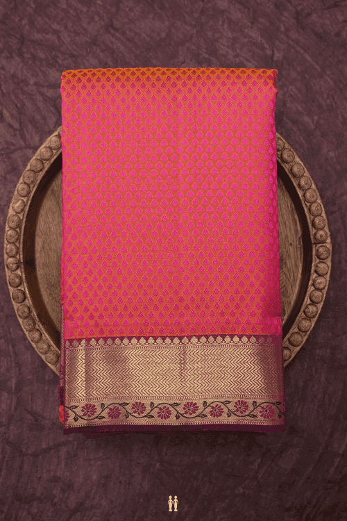 Jacquard Pattern Coral Pink Kanchipuram Silk Saree