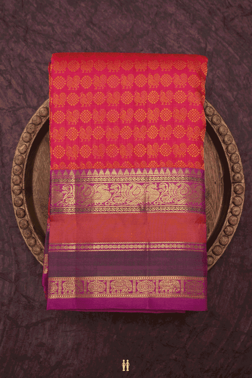 Jacquard Pattern Hot Pink Kanchipuram Silk Saree