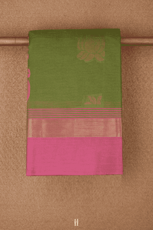 Paisley Threadwork Motifs Olive Green Kanchi Cotton Saree