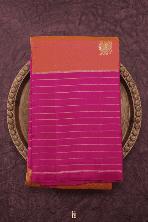 Peacock And Chakram Motif Copper Pink Kanchipuram Silk Saree