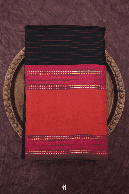 Striped Design Black Kanchipuram Silk Saree