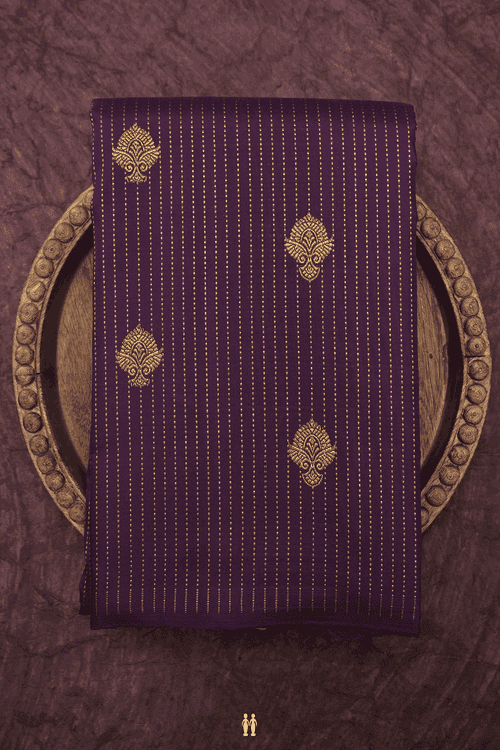 Stripes With Buttas Deep Purple Kanchipuram Silk Saree