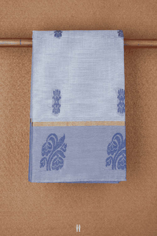 Threadwork Motifs Light Grey Kanchi Cotton Saree