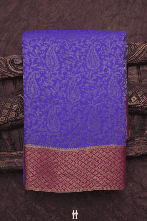 Zari Border In Brocade Indigo Purple Mysore Silk Saree