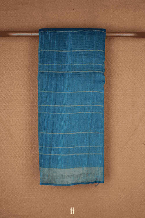 Zari Striped Design Cerulean Blue Jute Saree