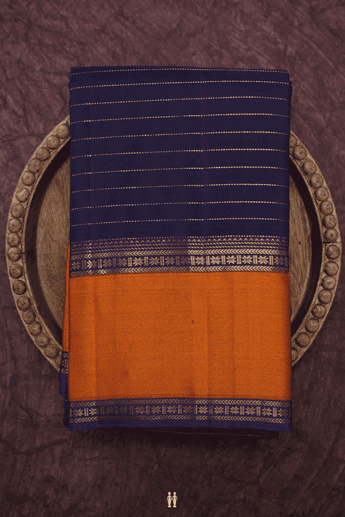 Zari Striped Design Deep Purple Kanchipuram Silk Saree
