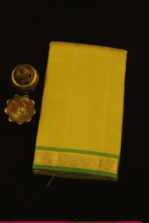 Zari Striped Design Olive Yellow Kanchipuram Silk Saree