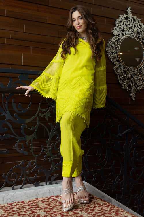 Maia Sethna In Our Lime Oversized Kurta + Salwar Set