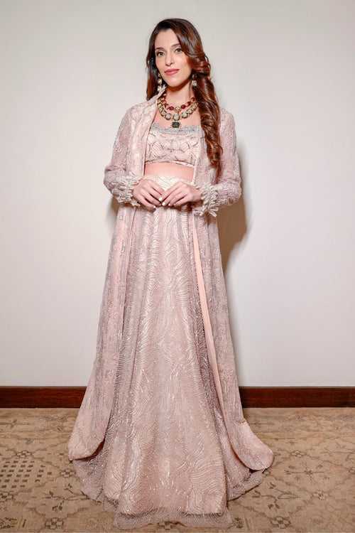 Maia Sethna In Our Peony Embroidered Trailing Jacket Lehenga Set