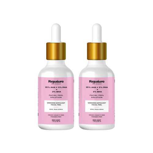 Rejusure AHA 25% + PHA 5% + BHA 2% Facial Peeling Solution for Glowing Skin, Smooth Texture & Pore Cleansing | Weekend Facial Exfoliant or Peel 30ml (Pack of 2)