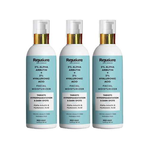 Rejusure Alpha Arbutin 2% + Hyaluronic Acid 2% Face Moisturizer For Pigmentation, Dark Spots & Sun Tanning, Remove Blemishes, Acne Marks & Uneven Skin Tone - 50ml (Pack of 3)