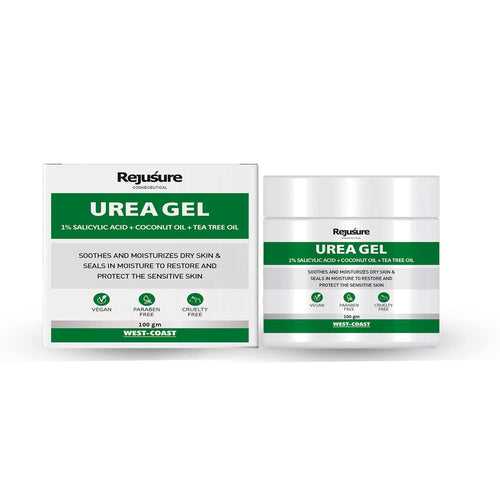 Rejusure Urea Gel With 1% Salicylic Acid + Coconut Oil + Tea Tree Oil Fast Absorbing For Dry/Itchy/Sensitive Skin, Softens & Moisturizes Skin For Face, Body & Foot – 100gm