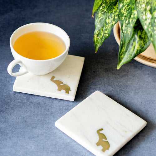 Atrangi Elephant Marble Coaster (Set Of 2)