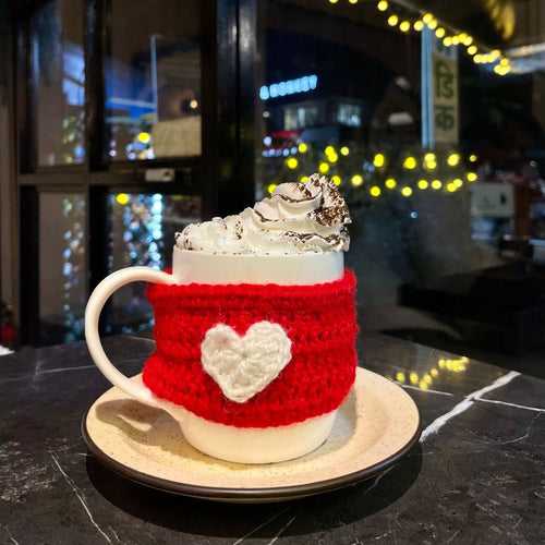 Crochet Mug Cozy - Red With White Heart