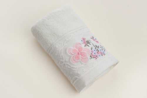 Embroidered Napkin - 3D Flower (White)