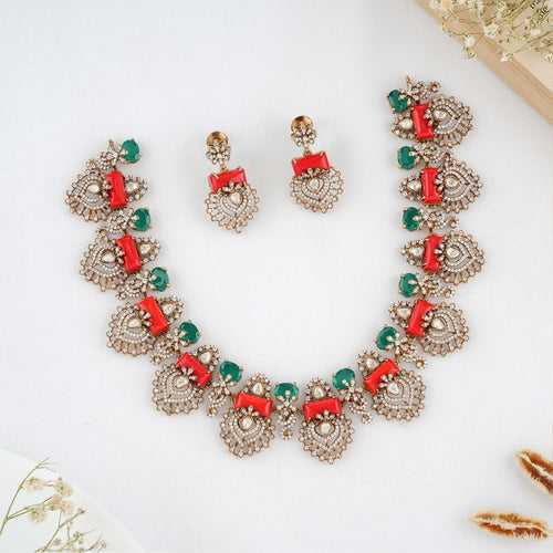 Coral With Victorian Necklace Set