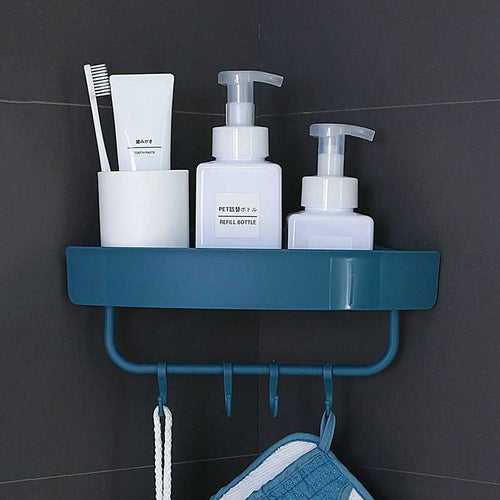 Multipurpose Plastic Shelf Wall Storage Rack Box Towel Holder with 4 Hooks