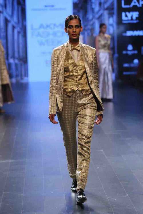 VARAK PURE METALLIC Silver Houndstooth 3-piece jacket suit