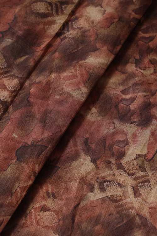 Brown Abstract Pattern Digital Print On Mulberry Silk Fabric