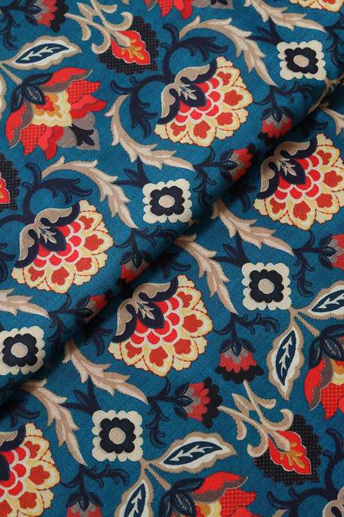 Cerulean Blue Traditional Pattern Digital Print On Heavy Multi Polyester Fabric