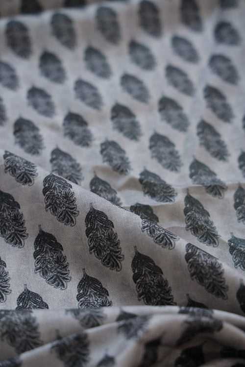 Floral Motif Digital Print Design on Grey Tussar Silk Fabric