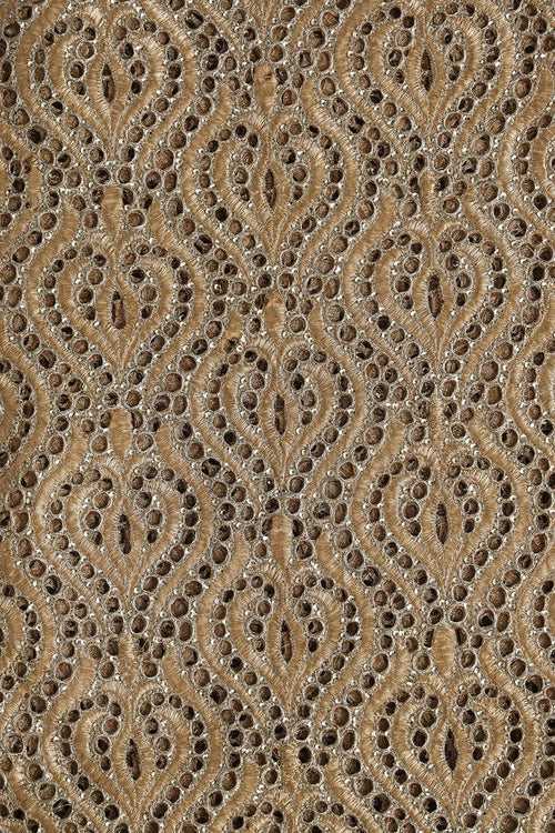 Gold Zari Embroidery Work With Sequins On Cut Work Fabric