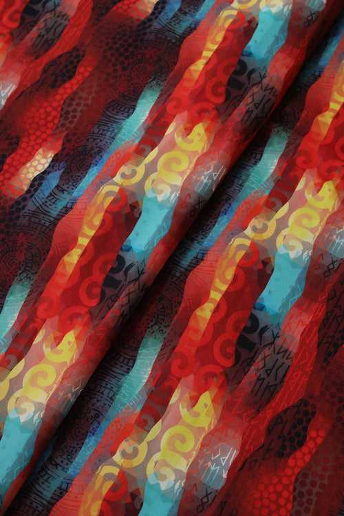 Multi Color Abstract Pattern Digital Print On Heavy Multi Polyester Fabric